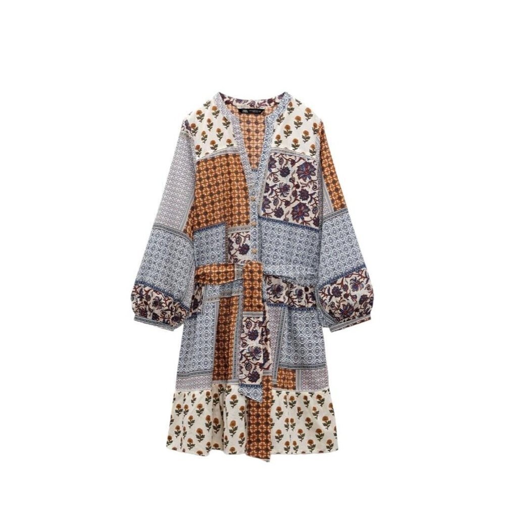 ZARA SHIRT DRESS WITH BELT MULTICOLOURED SIZE M | 5770/035